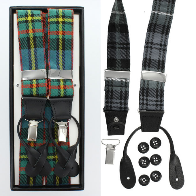 Braces, Tartan Suspenders Dual Clip & Button, MacLellan Tartan